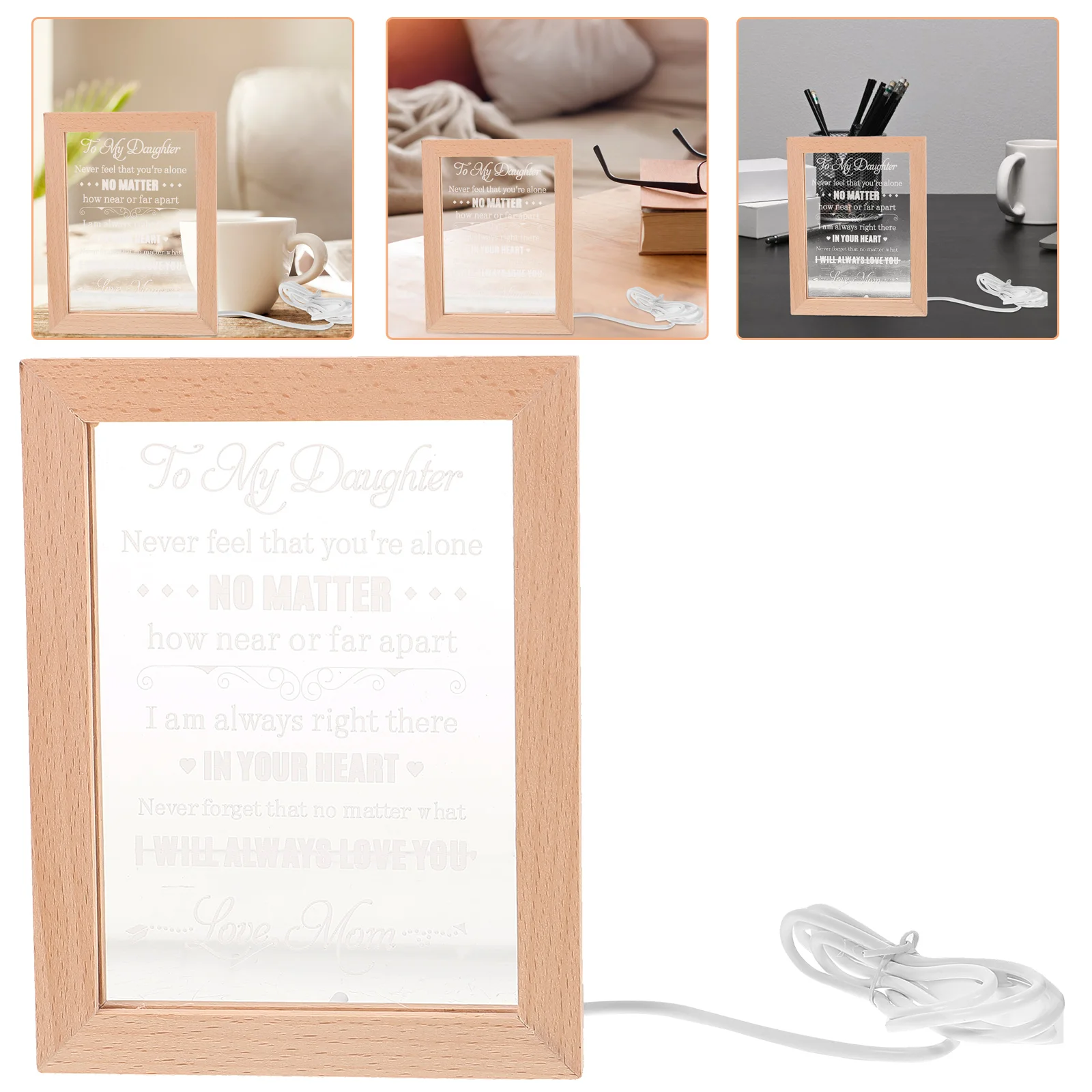 

3D Luminous Photo Frame Night Light USB Beech Wood 170x130mm Warm Color Bedroom Office Decor LED Picture Frame