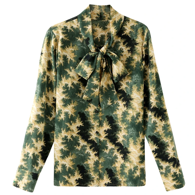 

Women's Fashion Casual Loose Long Sleeve Shirt Vintage Bow Neck Hong Kong Style Printed Blouses Chic Streetwear Tops Shirts