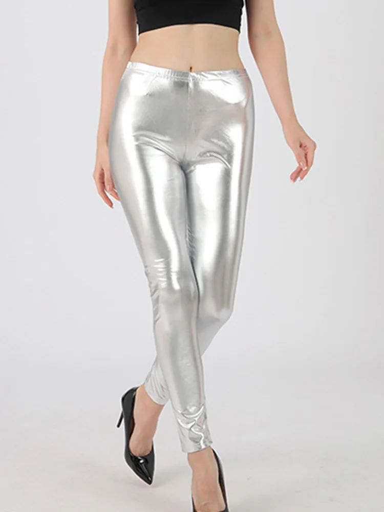 Bright Metallic Style Shiny Sexy Leggings Clubwear Trousers Fitness Leggins Elastic Skinny Sport Tight Elastic Slim Yoga Pants