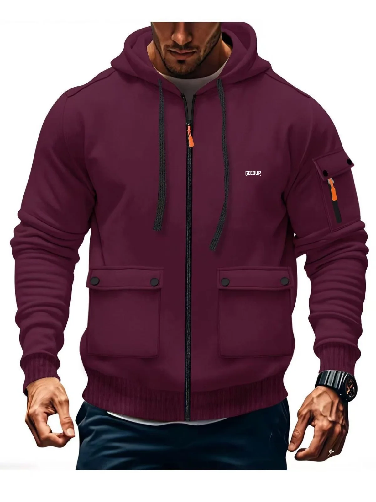 

Men's Casual Hooded Sweatshirt 2025 Spring-Autumn Fashion Multi-Color Zippered Pockets Sport Coat for Men