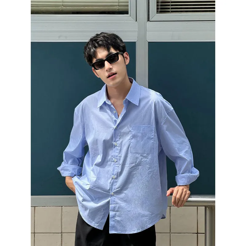 

Синяя свободная мужская одежда Long Sve irt с защитой от солнца, повседневная универсальная молодежная дышащая летняя одежда из полиэфирного волокна