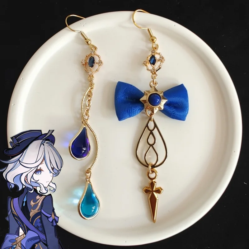 Jeu Genshin Impact Furina Cosplay, boucles d'oreilles en métal, clip d'oreille, tenue de carnaval d'Halloween, accessoire de fête, petits cadeaux