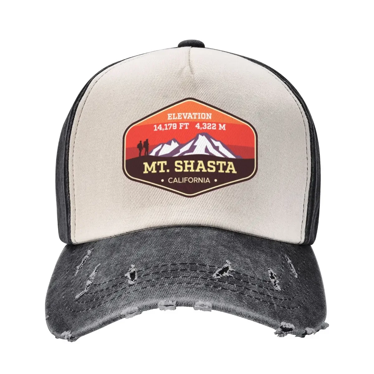 Mt Shasta California - Colorful 14er Mountain Climbing BadgeCap Baseball Cap tea Hat fishing hat Men's Caps Women's