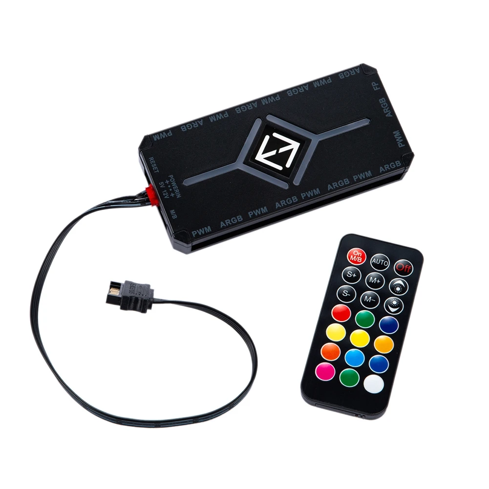 A46U 5V 3 Pin ARGB Controller Cooling 4 Pin PWM Fan Hub PWM ARGB Fan Hub for 5V Addressable ARGB Computer PC Case Fan Black
