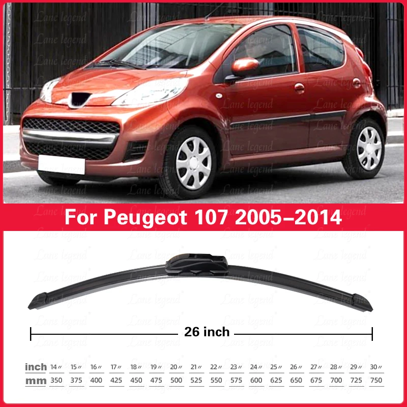 

2Pcs/set Front Rear Wiper Blades For Peugeot 107 2005 - 2014 Windshield Windscreen Window Rain Brush 26"+12" Car Accessories