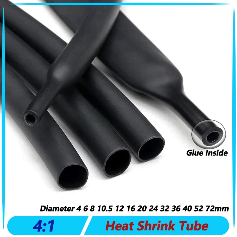 

Adhesive Lined Wrap Dual Wall Tubing Wire Protector 1~50M Black 4:1 Heat Shrink Tube With Glue Dia 4 6 8 12 16 20 24 40 52 72mm