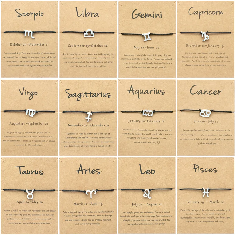 Elegant 12 Zodiac Sign Bracelet Jewelry Women Gold Silver Color Charm Horoscope Adjustable Silk String Constellation Bijoux