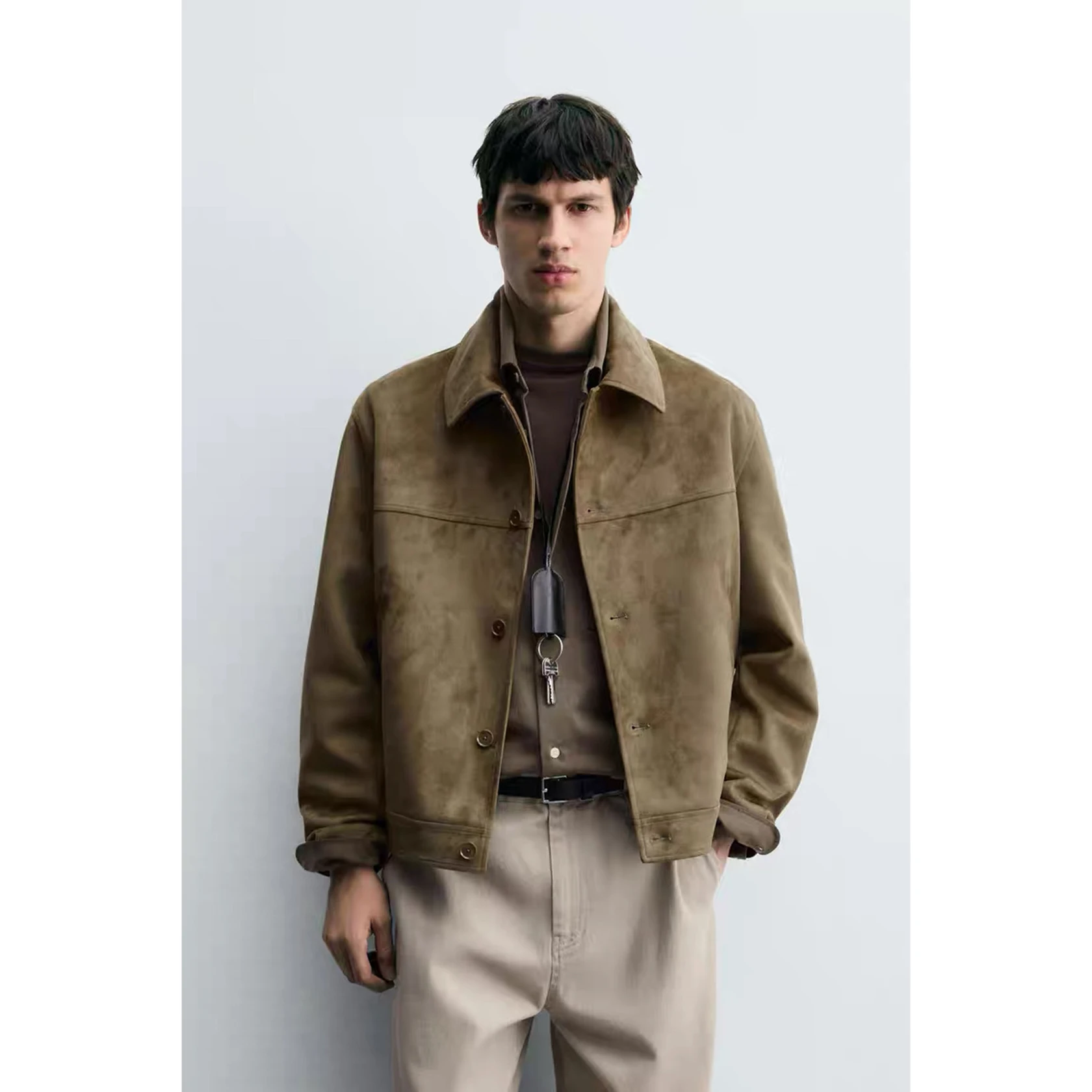 

Мужская приталенная прямая куртка-пальто из искусственной замши, осенняя новинка, повседневная верхняя одежда для молодежи