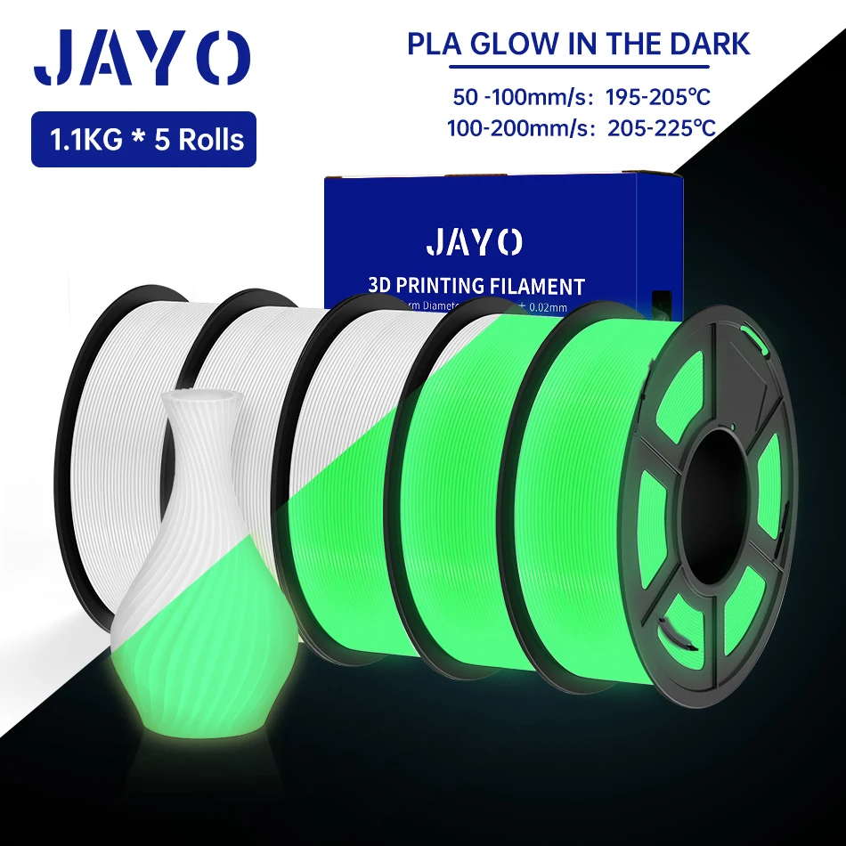 

JAYO PLA Filament 1.75mm 5 Rolls Golw In The Dark PLA 3D Filament for FDM 3D Printer Neatly Wound 3D Printer Materials Luminous