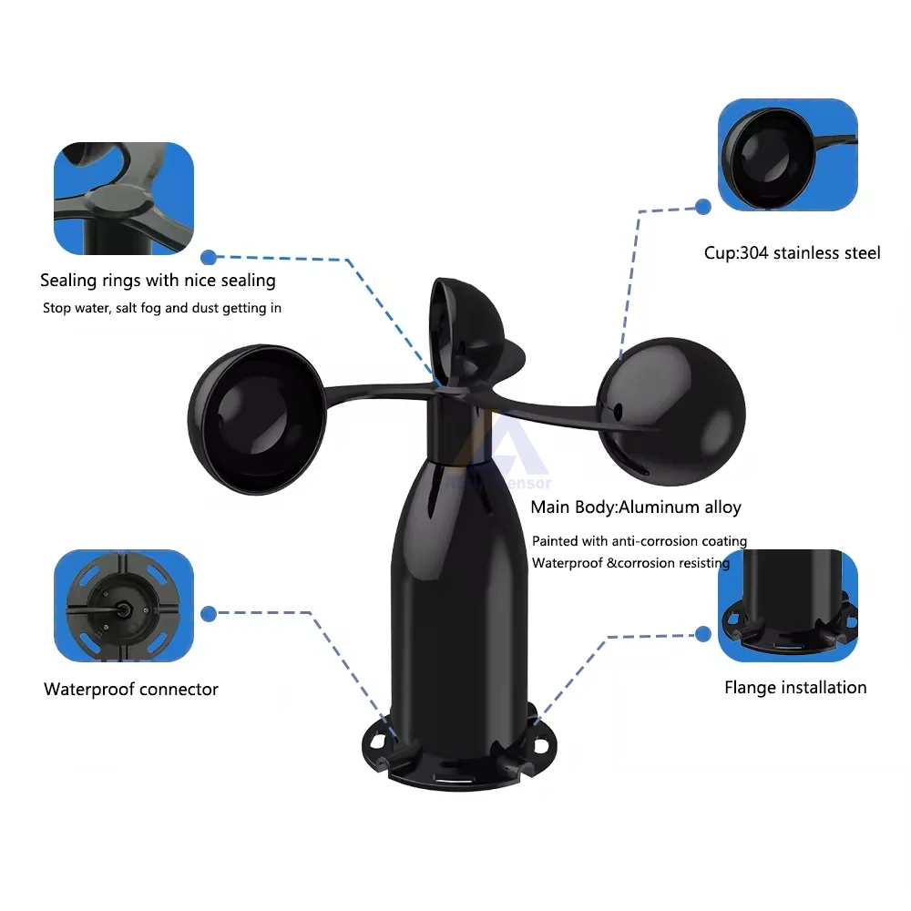 

Pulse 4-20mA 0-5v RS485 Weather Station Metal Cup Anemometer Wind Speed Sensor
