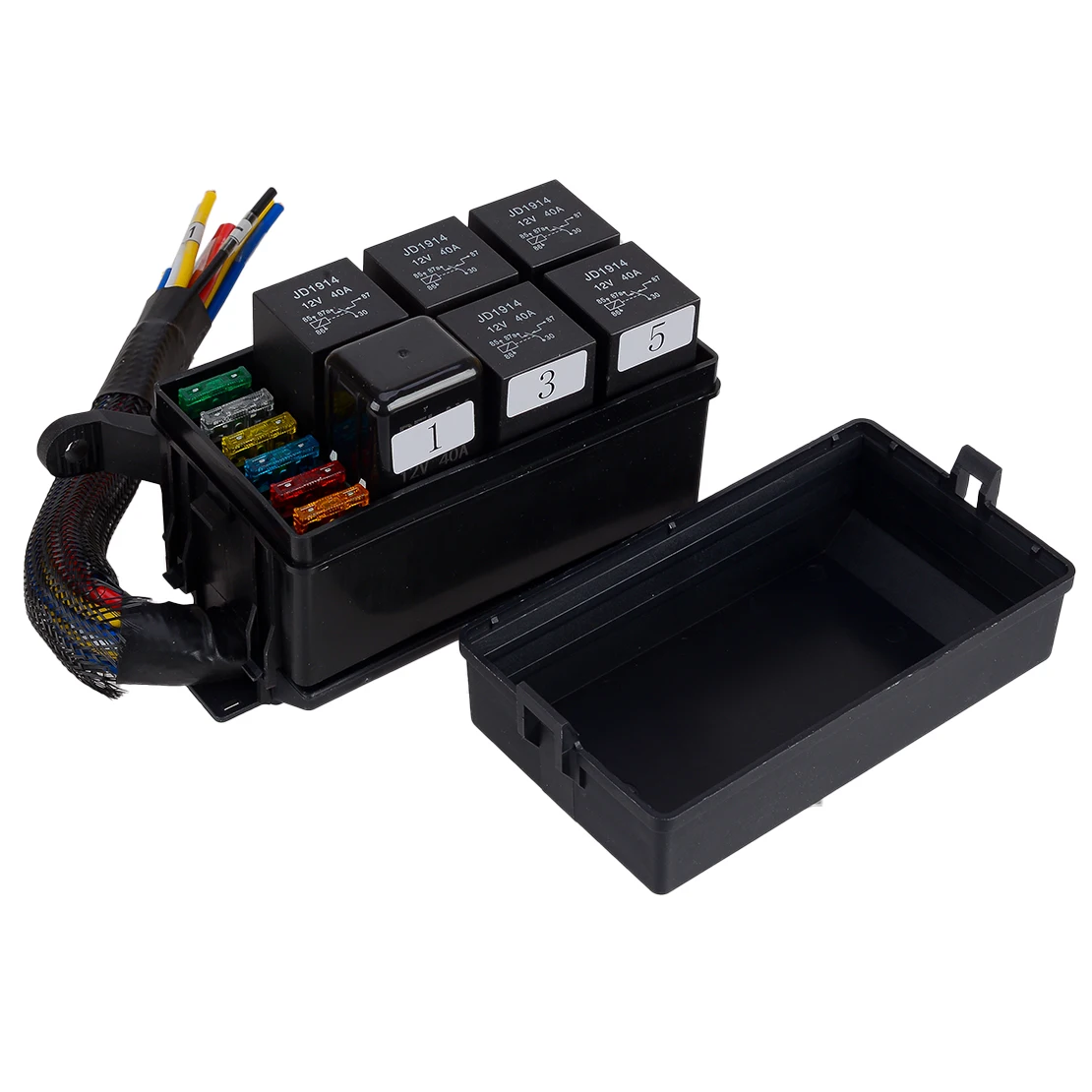 12V Waterproof Fuse and Relay Box 6 ATO ATC Fuse Slots and 6 Relay Slots Universal for Car Truck Motorcycle Automobile