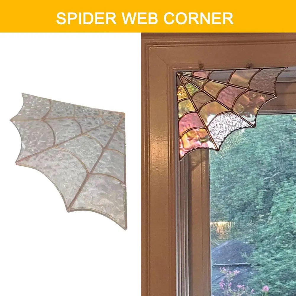 

NEW Spider Web Window Corner Decoration Home Office Living Room Indoor Stained Glass Acrylic WebDoor Frame Ornament For Vac K4P3