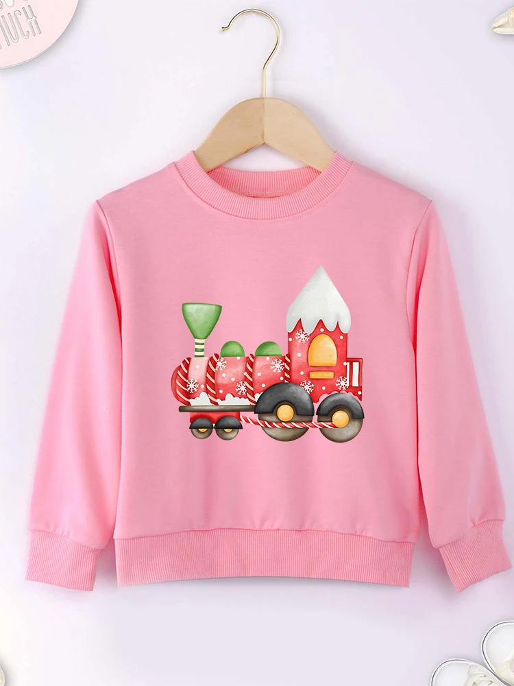 Christmas Train Cartoon Boy Girl Clothes Kawaii Harajuku Fashion Trend Kids Hoodies Xmas Vibe 2-14 Years Children Sweatshirt