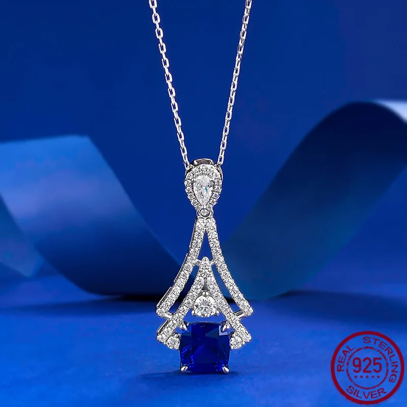 

Новый S925 серебряный сапфировый кулон 8,0 мм в форме подушки ледяной цветок огранки экзотическое женское ожерелье свадебные украшения