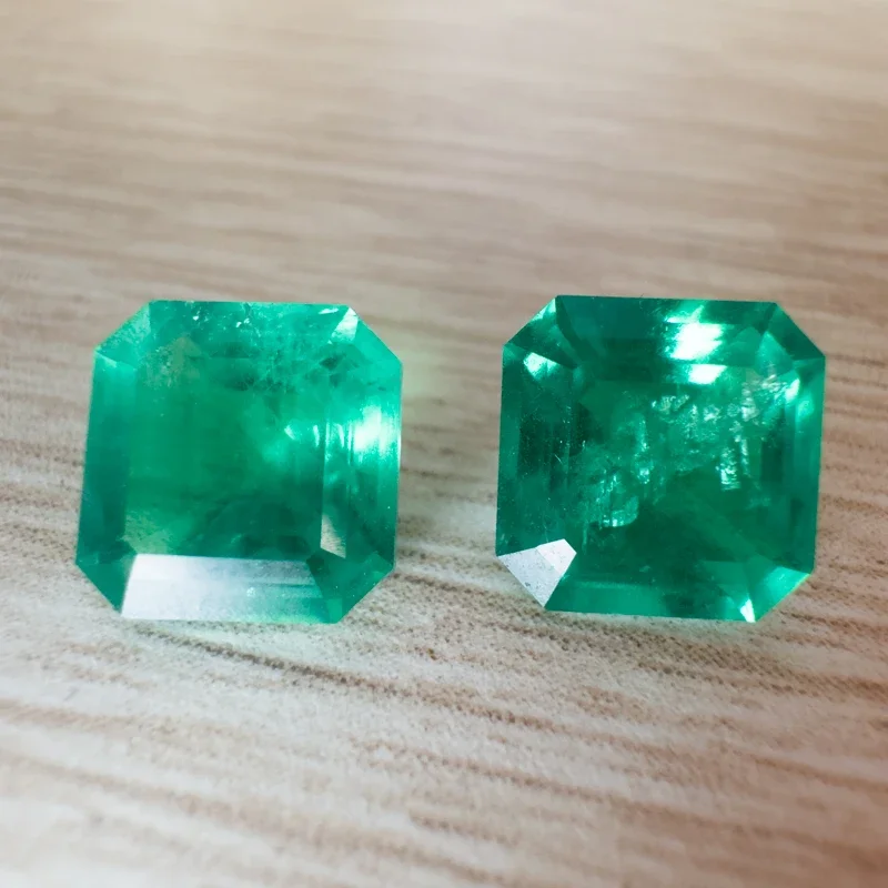 

Lab Grown Emerald Hand-cut Hydrothermal Emeralds Asscher 8x8mm 2pcs Gemstone for Diy Jewelry Making Selectable AGL Certificate