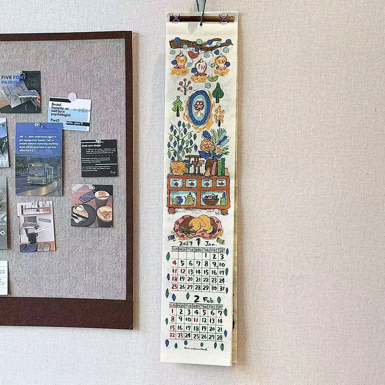 Nepal Calendar Pendant Flower Graffiti Illustration Page Flip Calendar Decorative Ornament Wall Scroll Hanging Poster Planning
