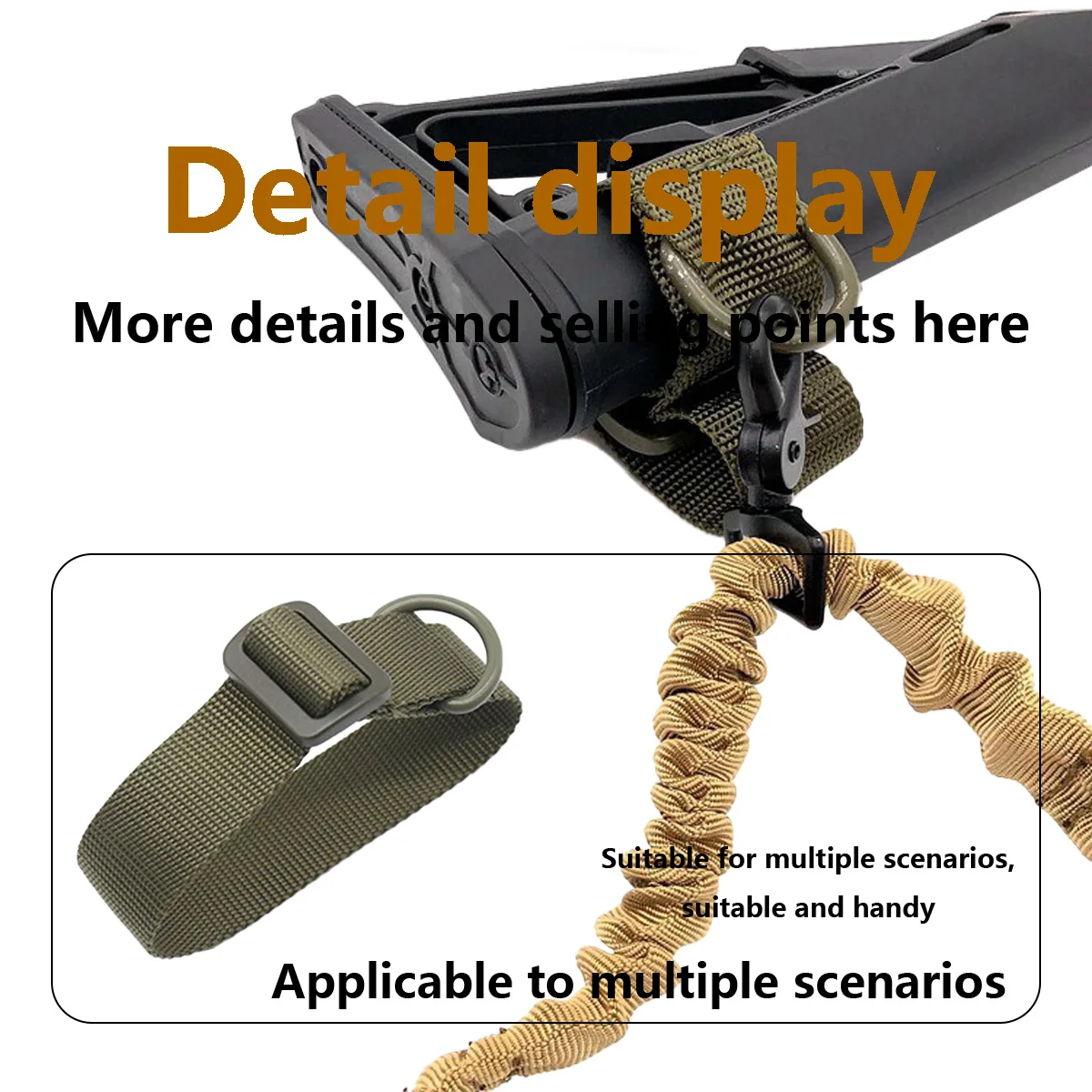 

Outdoor ButtStock Sling Gun Sling Loop Adapter Adjustable Nylon Shoulder Strap with D Ring EDC Belt Attachment for Hunting