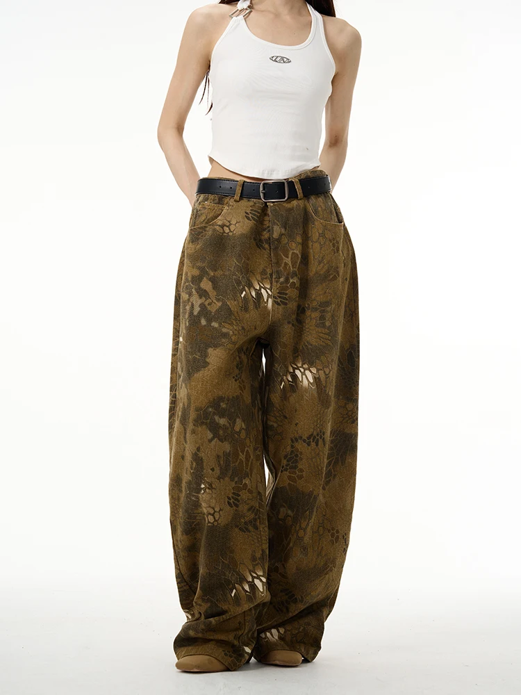 Loose Men's Snake Skin Pattern Work Pants Casual Loose Fit Boyfriend Style Jeans for Couples Trendy Lazy Style Jeans