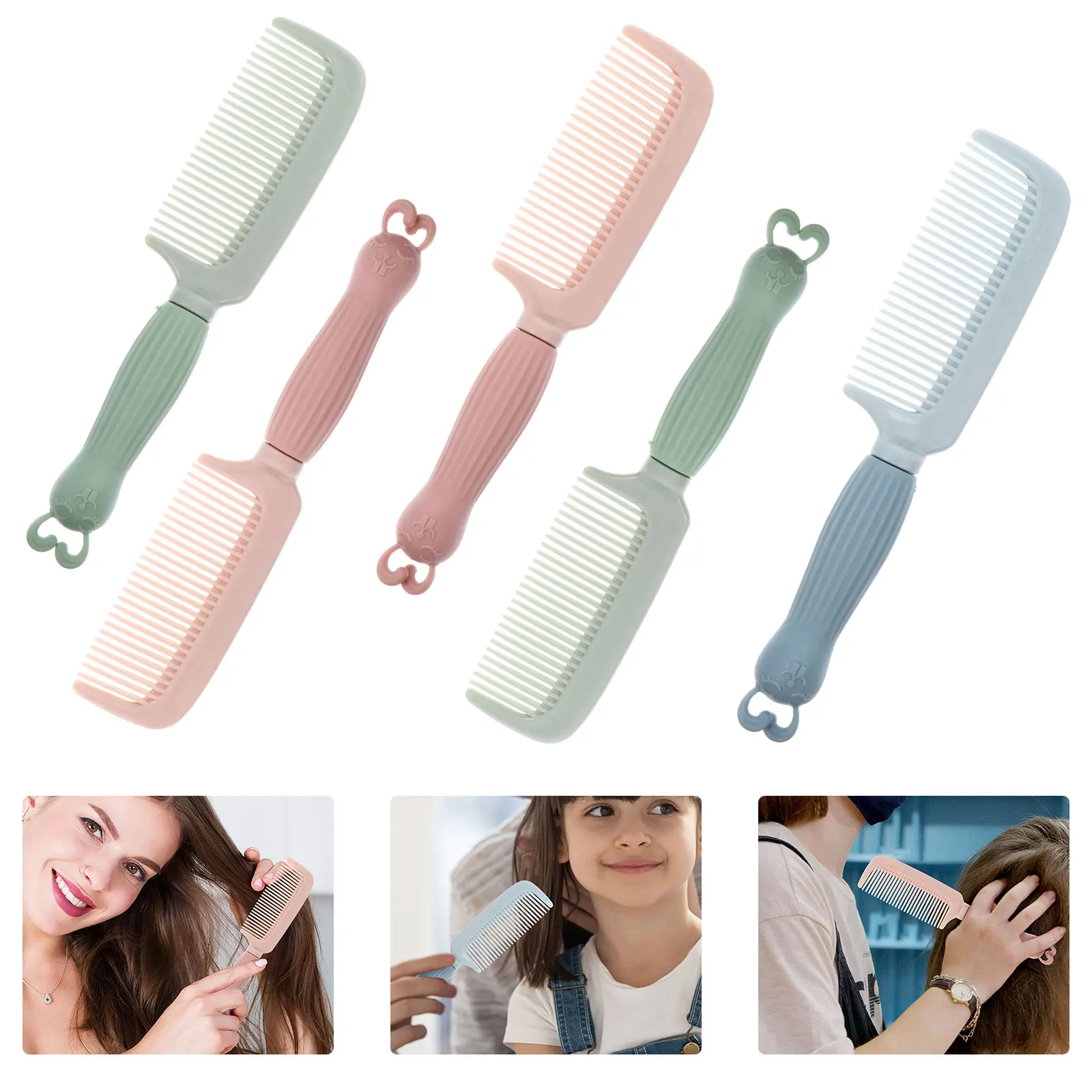 

5Pcs Anti-Static Hair Comb Cartoon Rabbit Silicone Handle Detangling Hairdressing Styling Comb Lightweight Portable for All Hair