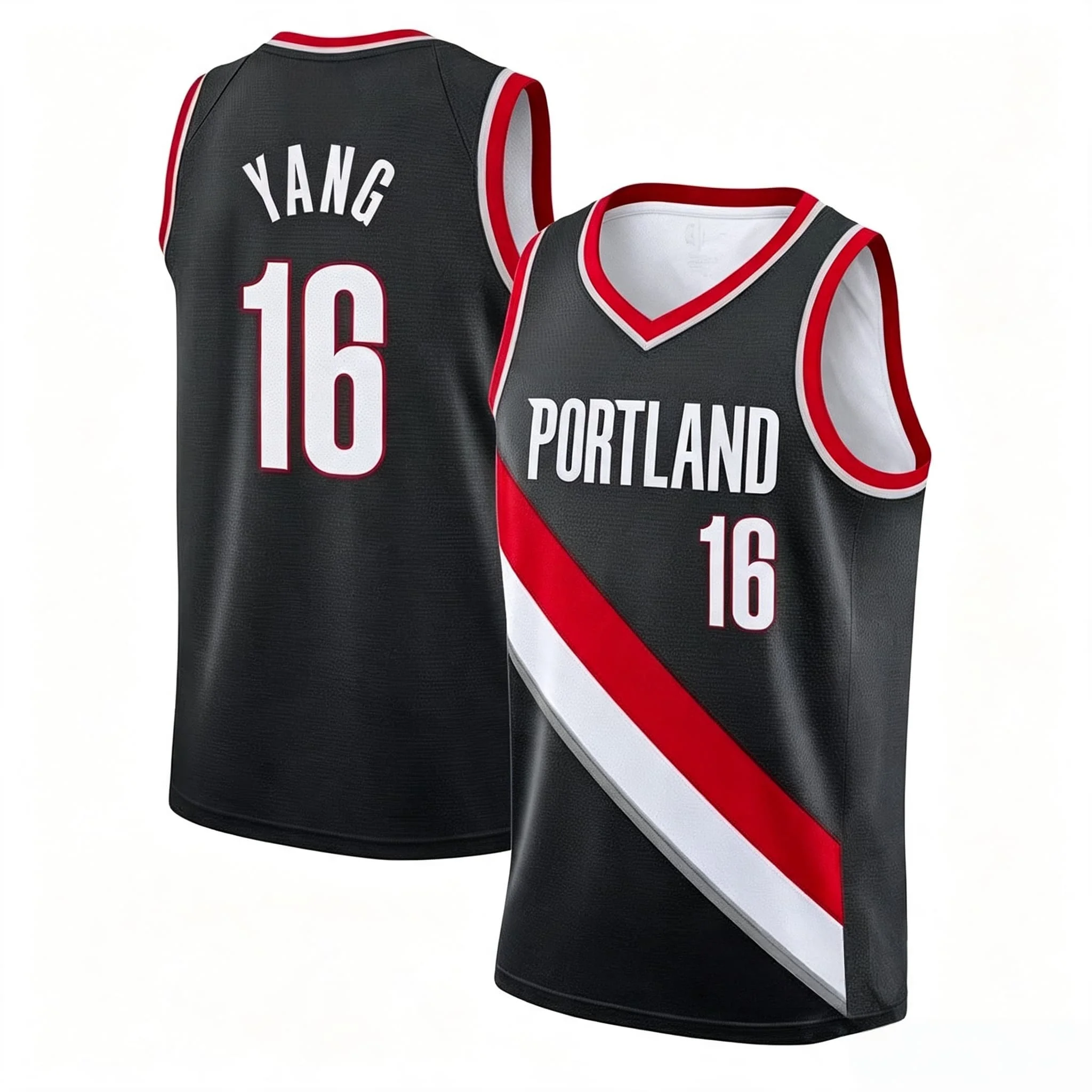 Herren YANG 16 Portland Basketball-Trikot, schwarz, ärmelloses Tanktop, klassisch, rot, weiß, lässig, für Sportfans, Familie, passend zu einander