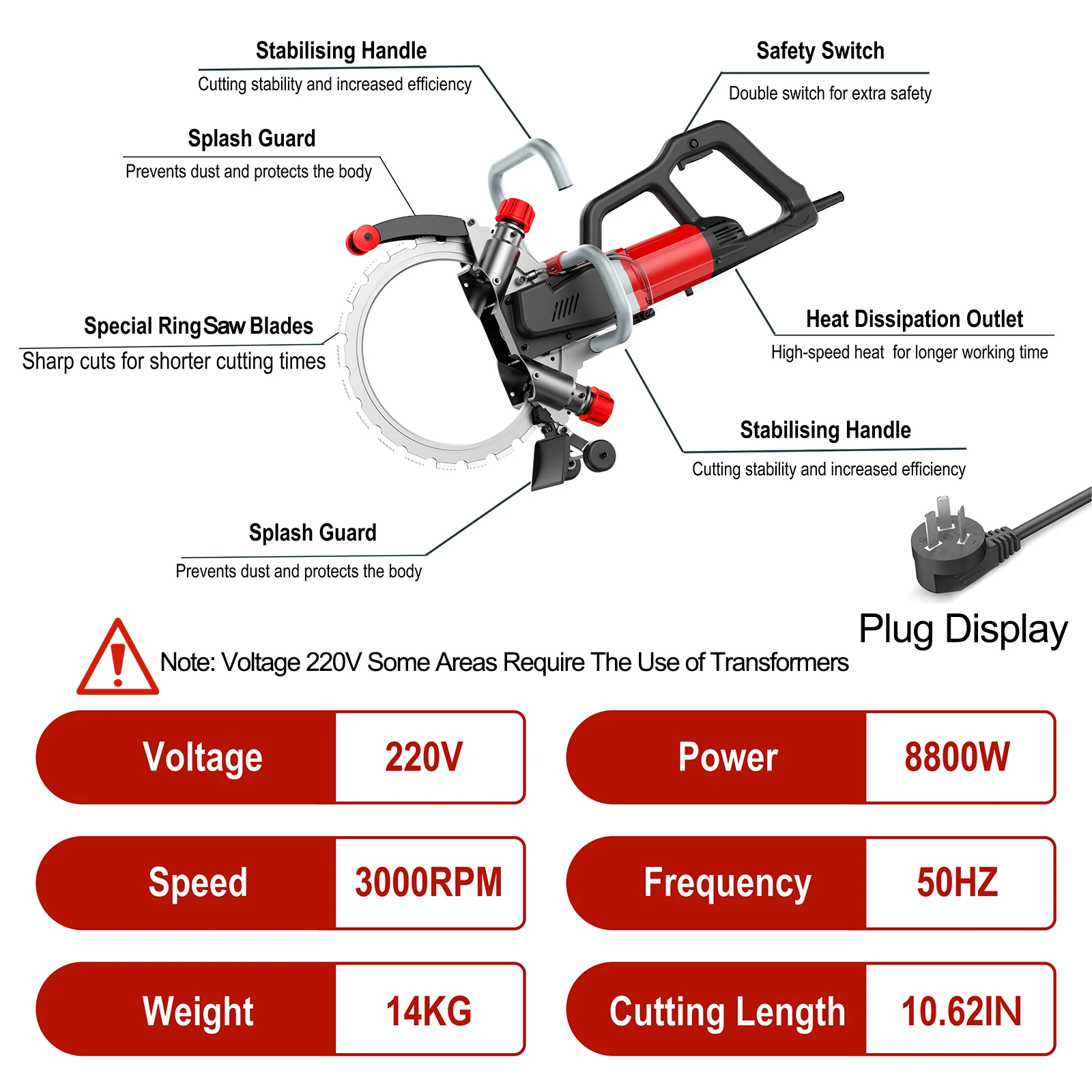 DANUO Ring Saw Circular Chain Saws Concrete Wall Cutter Cutting Tools High Power Chain Saw
