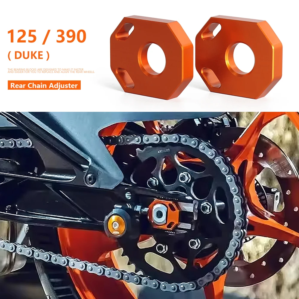 

CNC Aluminum Rear Chain Adjuster Axle Block Motorcycle Accessories For DUKE 390 125 Duke390 Duke125 2024 2025 Orange With Logo
