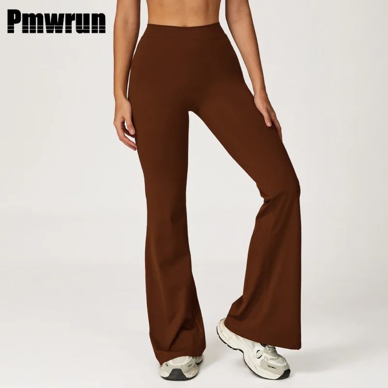 

PMWRUN расклешенные брюки для йоги с высокой талией, мягкие эластичные дышащие влагоотводящие брюки, 4 цвета для йоги, фитнеса, гостиной, повседневной носки