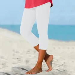 Pantaloni da spiaggia Casual estivi da donna Leggings per abiti estivi con tasche pantaloni sportivi da Yoga in tinta unita pantaloni attillati da giorno