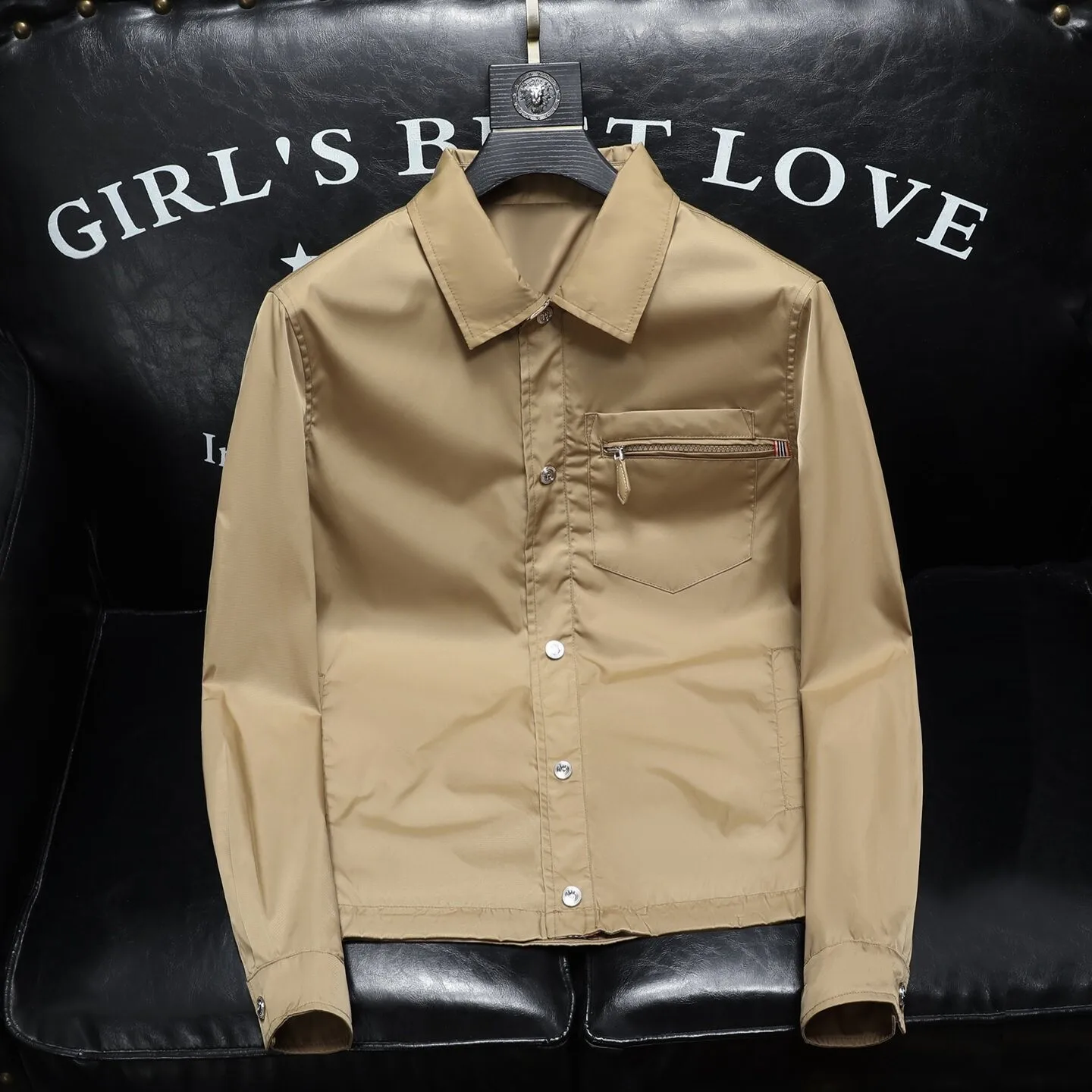

Spring 2026 Men's Casual Collared Jaet plus Size Outerwear Faionable Brand Polyester Long Sve Zipper Closure Color
