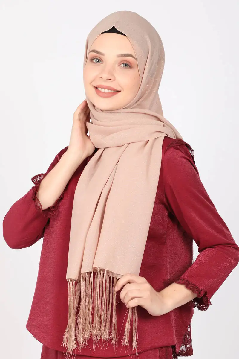 Miray Dark Beige Silvery Evening Shawl