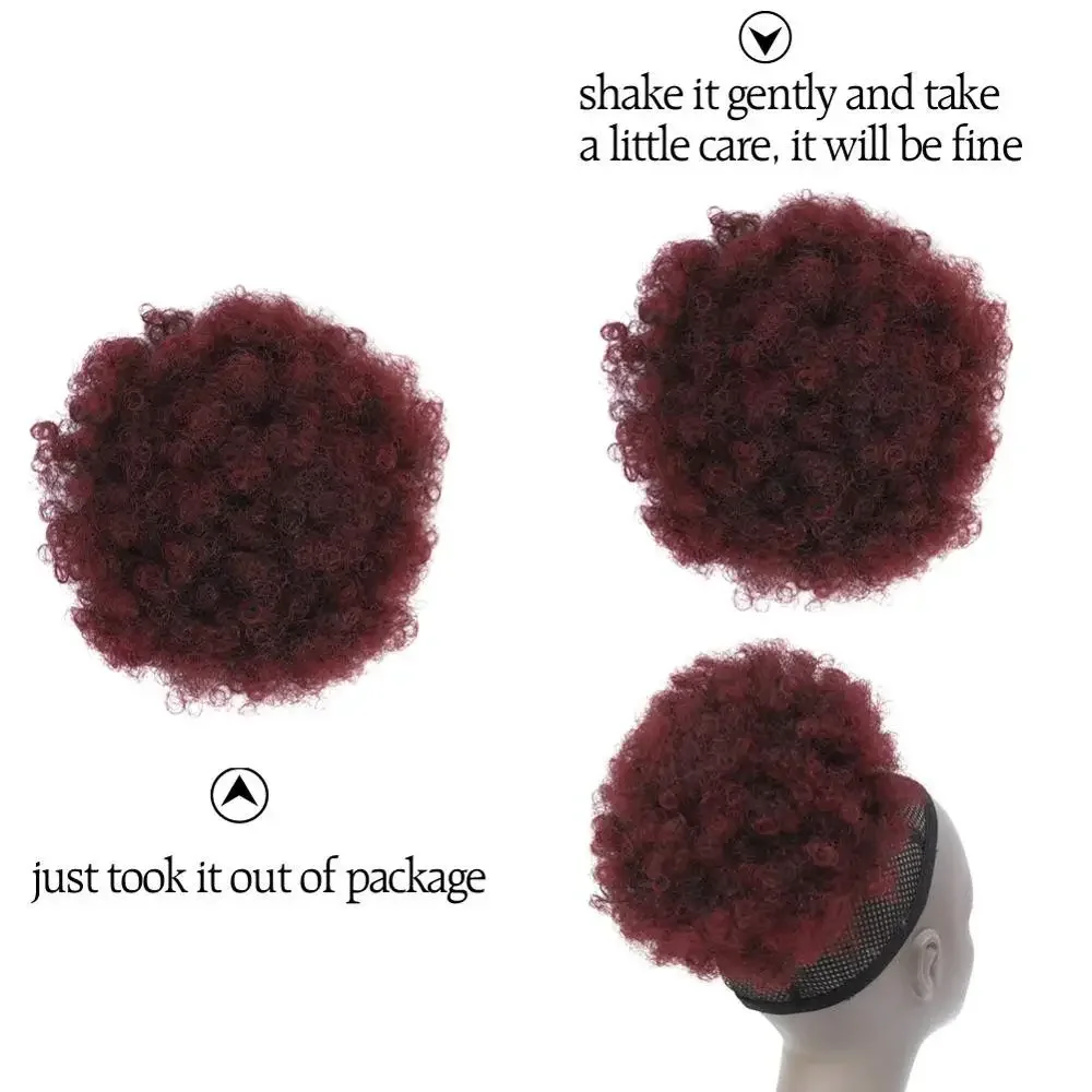 Short Afro Hair Bun Puff Synthetic Kinky Curly Chignon Hairpiece For Women Drawstring Ponytail Updo Hair Extensions