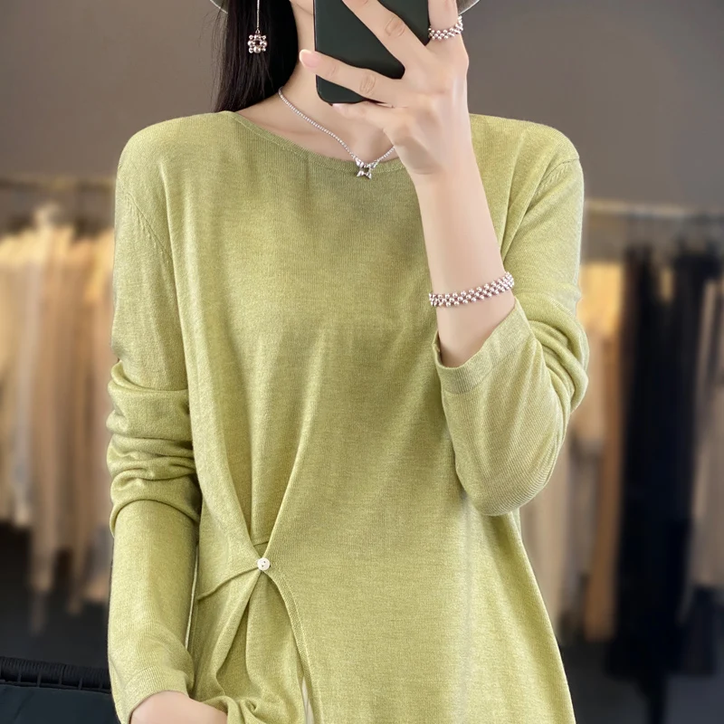 French Vintage Round Neck Knitted Fabric Pullover Design Feels Small, Autumn Thin Lace Loose Outer Wear Korean Sweater Coat