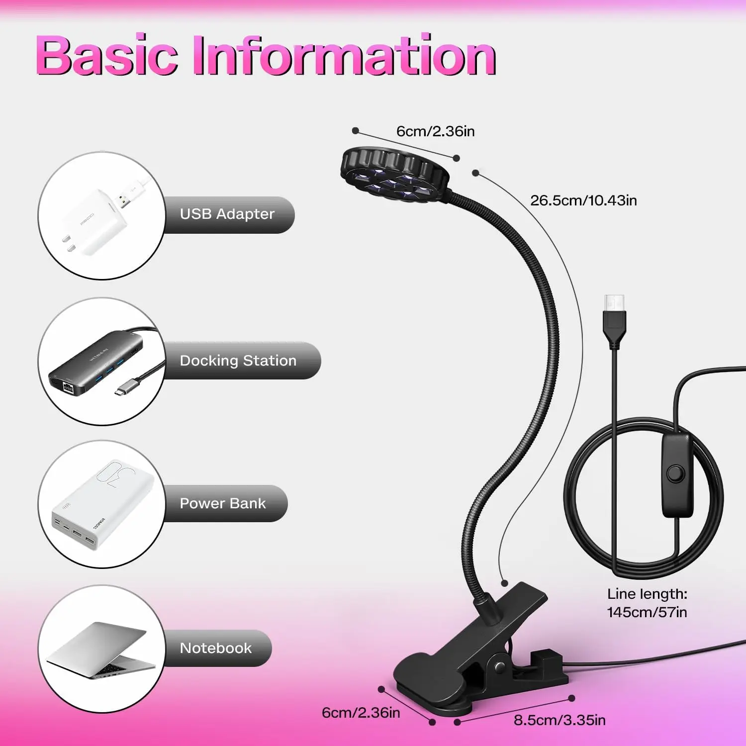 UV LED Nail Lamp with Clamp, 6W Flexible Gooseneck USB Gel Nail Dryer for Salon or Desk Manicure