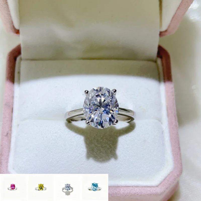 Elegant Women Classic Oval Ring With 5 Carat Main Moissanite Stone Made Of PT950 Platinum Light Luxury Versatile Diamond Ring