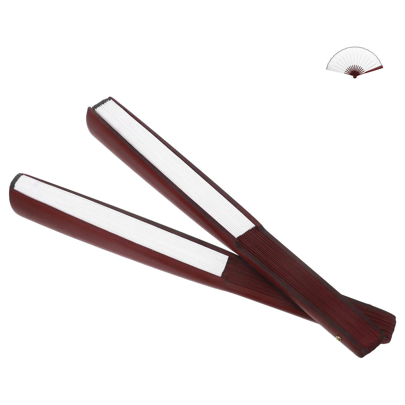 

2Pcs Handheld Fabric Folding Fans Blank White Simulated Red Wood Frame Portable DIY Painting Multifunction Wedding Dancing