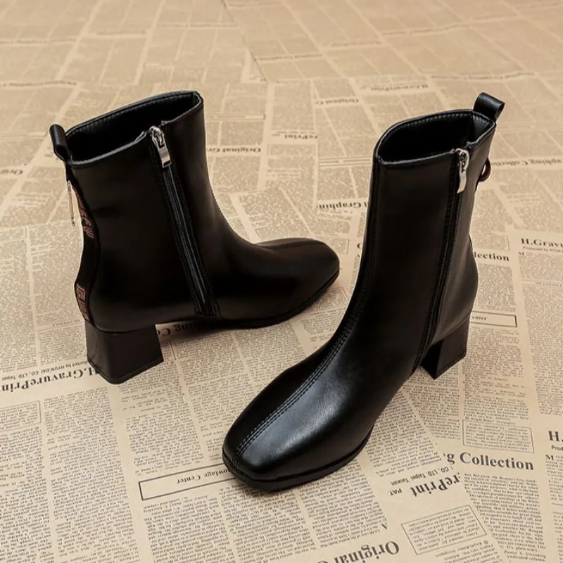 Combat Ankle Boots for Women Fur Elegant with Medium Heels Woman Short Shoes Punk Style Brown Booties Autumn High Quality Boot image 5