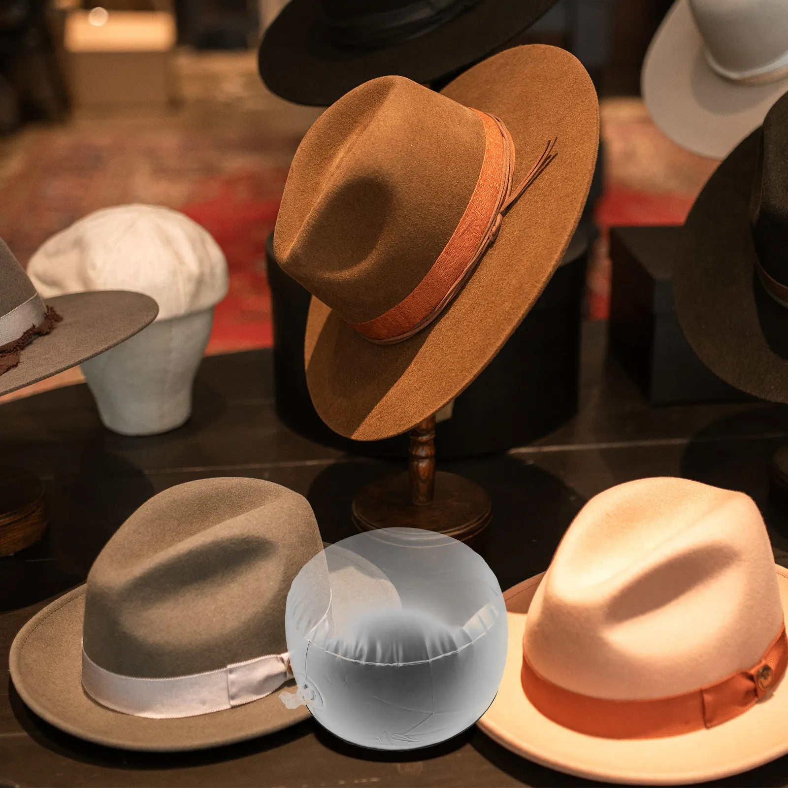 Clear Inflatable Hat Display Holder PVC Dome Stand Hat Support Rack Tabletop Organizer for Hats Cap Display Wigs Holder