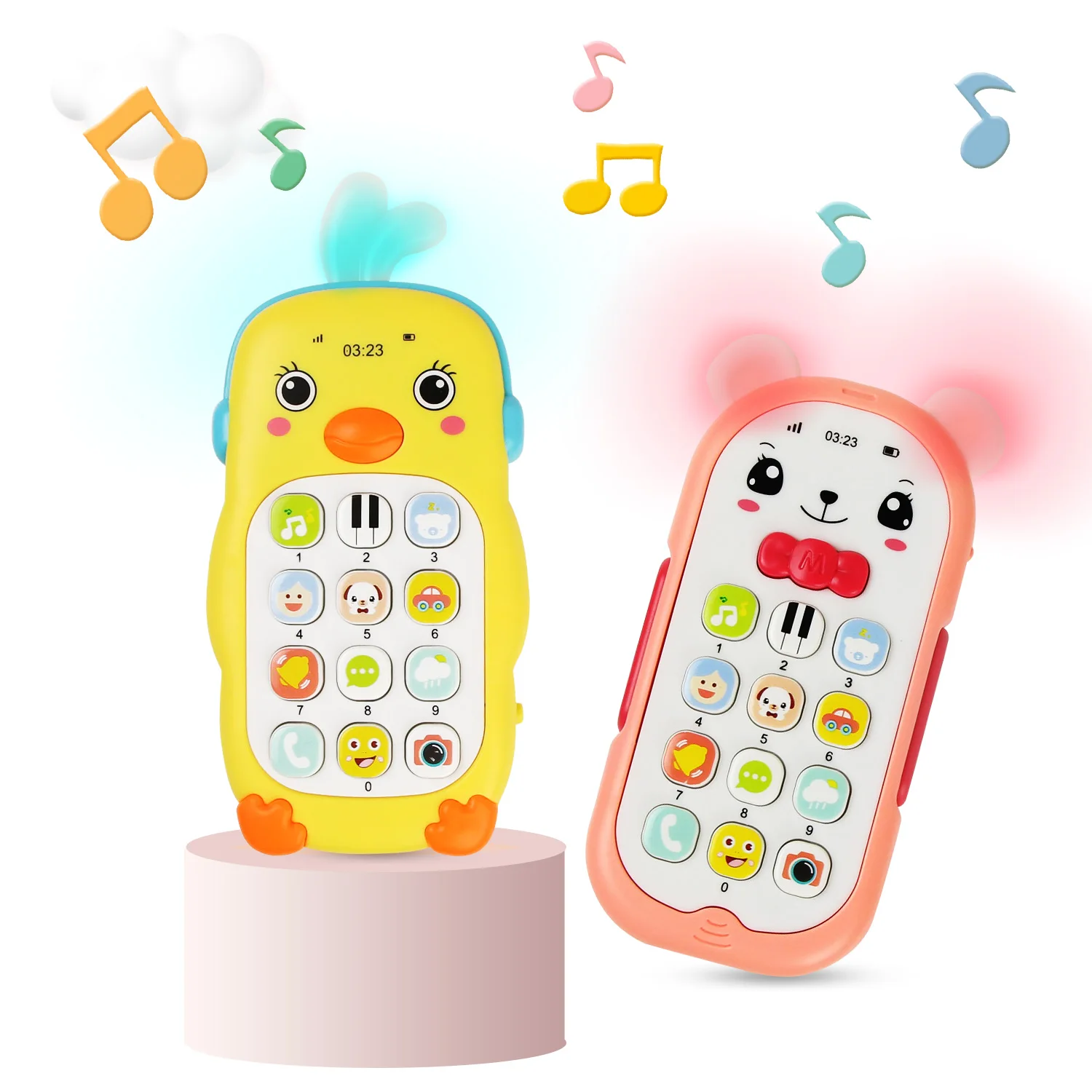 Baby Musical Mobile Phone Cartoon Teether Phone with Sound & Light Telephone Electronic Toy Eucational Learning Toys Baby Gifts