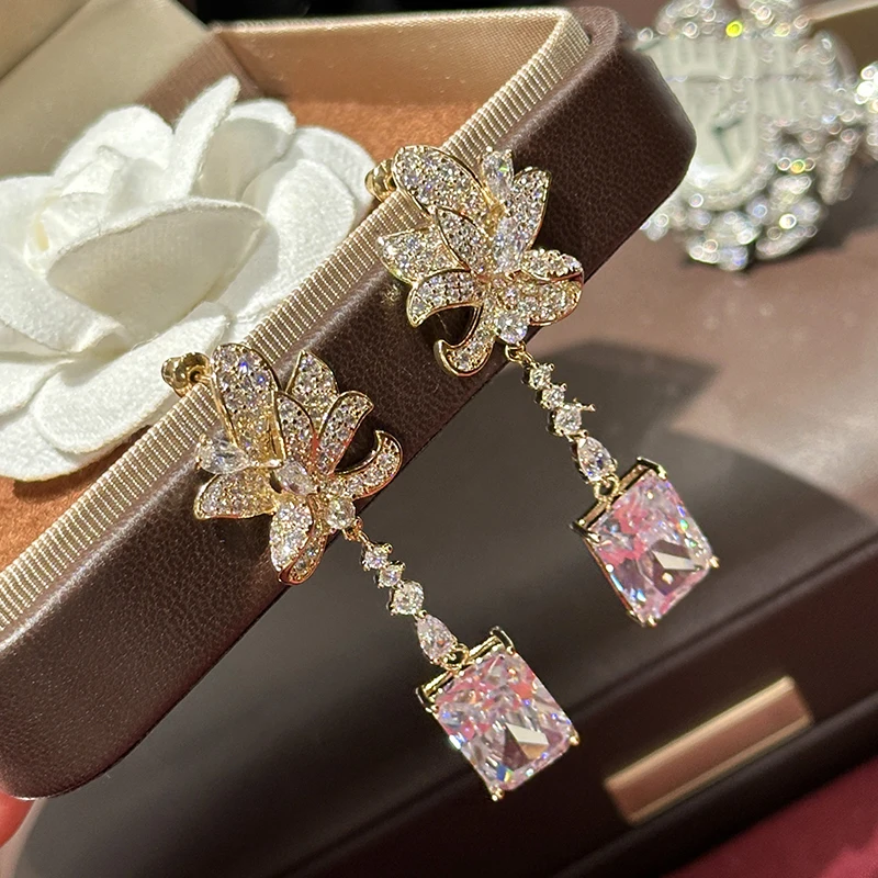 

Sweet simple floral square pendant earring elegant luxurious flower graceful women eardrop