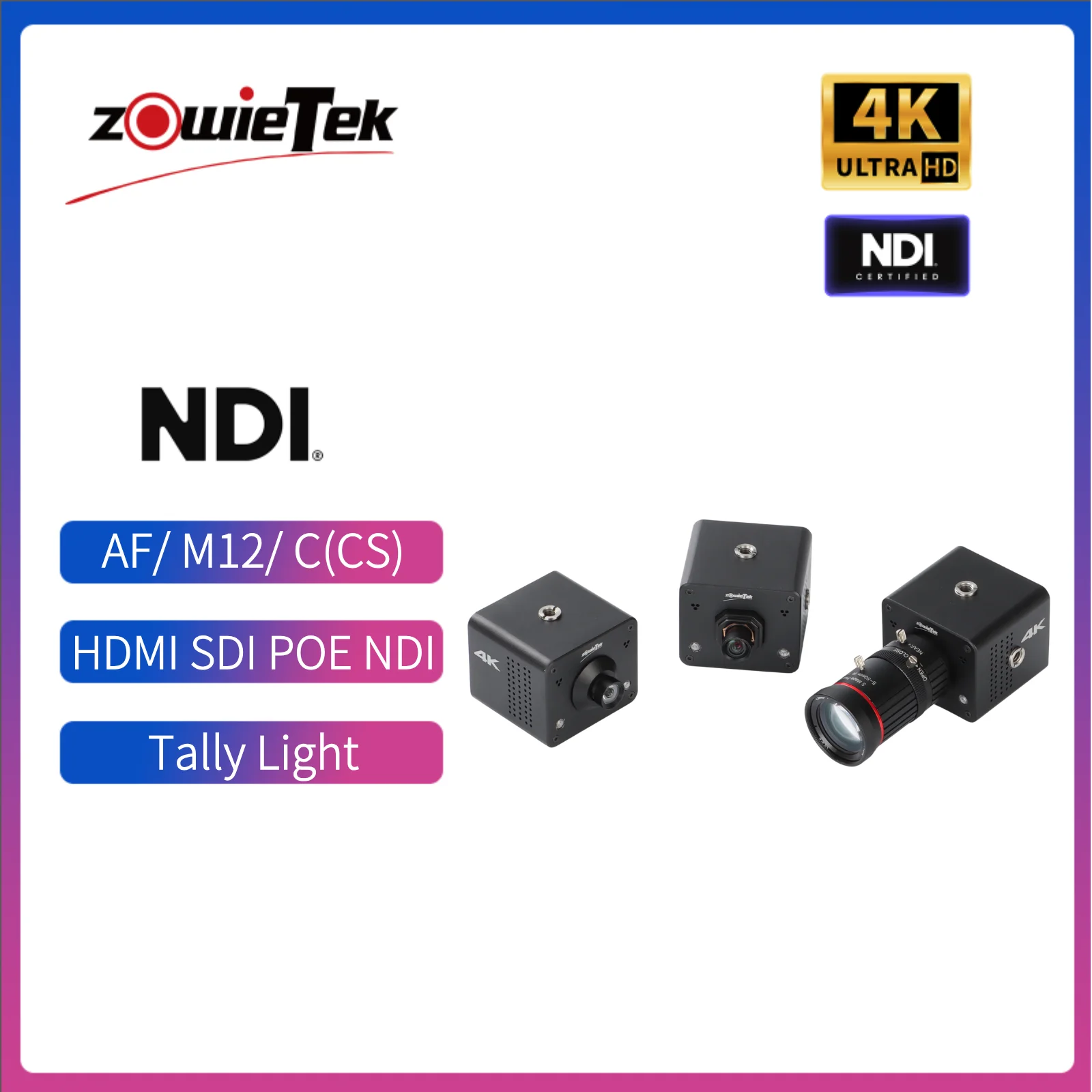 

4K NDI|HX3 POV Box Camera PoE,ZowieCAM, Simultaneously HDMI&SDI Output,RTSP/RTMP(S)/SRT, StandaloneLive Streaming, C/CS, AF, M12