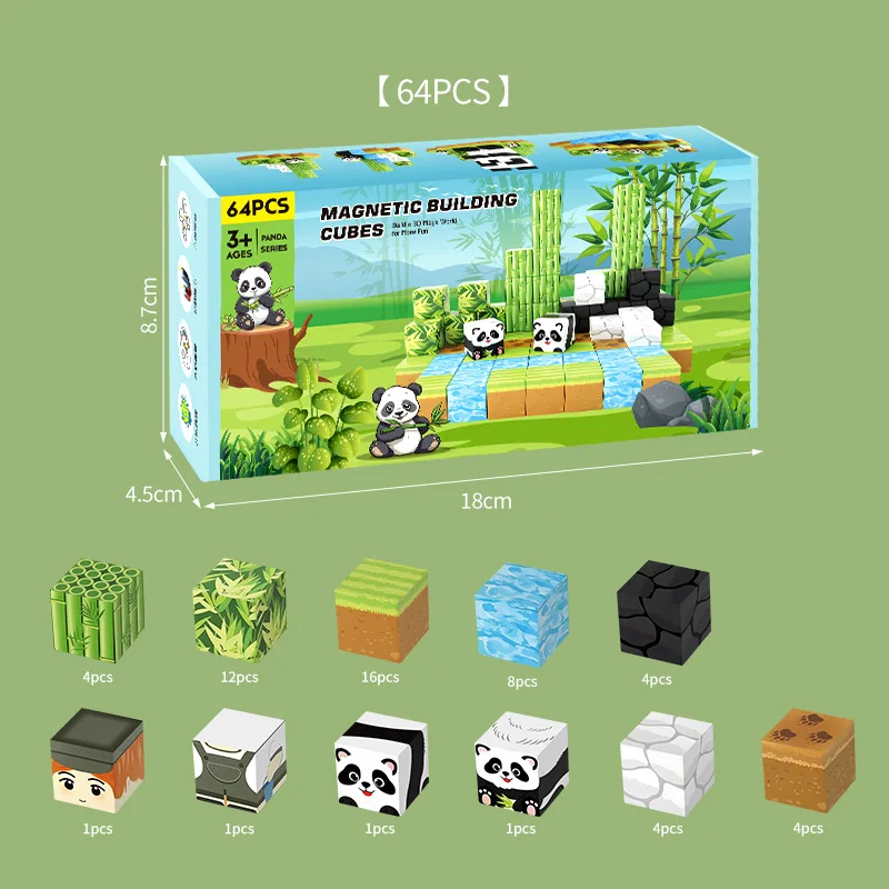 Mi mundo alrededor del cubo magnético, bloques de construcción magnéticos, rompecabezas, modelo de panda, juguetes educativos de construcción de ciencia para niños