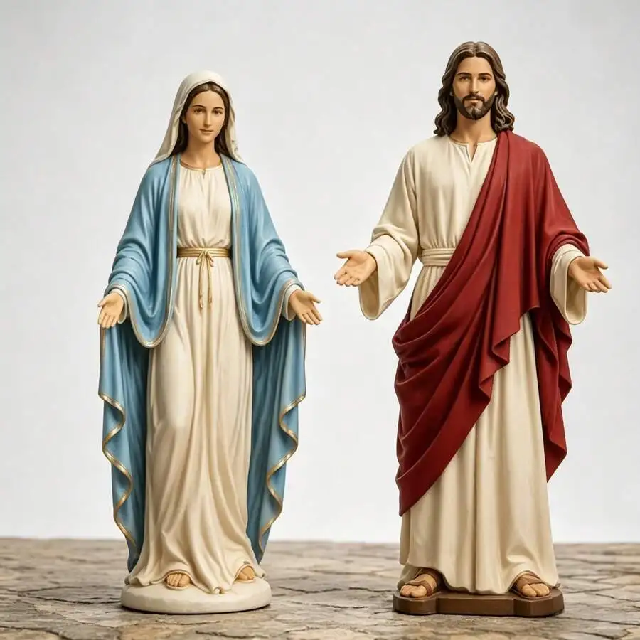 2-Piece Limited Scale Figurine Set, Delicately Hand-Painted Resin Handheld Statues With Fine Texture. Classic Religious Style De
