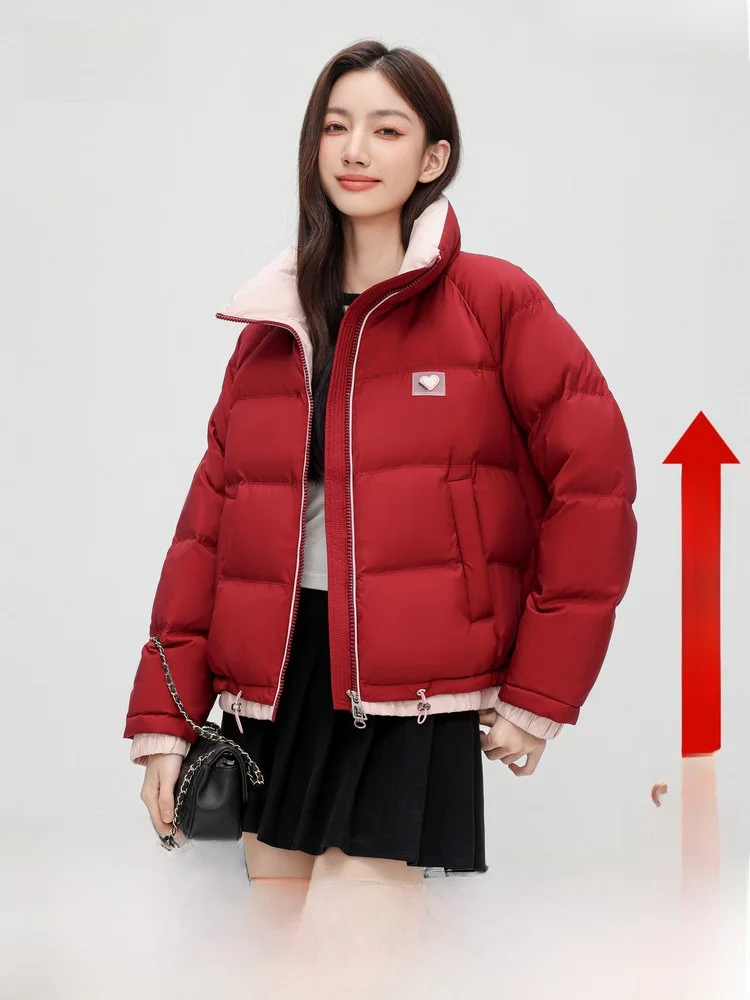 

Snow Flng Spring 2026 Women's ort Puffer Jaet Stand Collar Warm Comfortable Heart aped Sweet Versatile Camera Ready