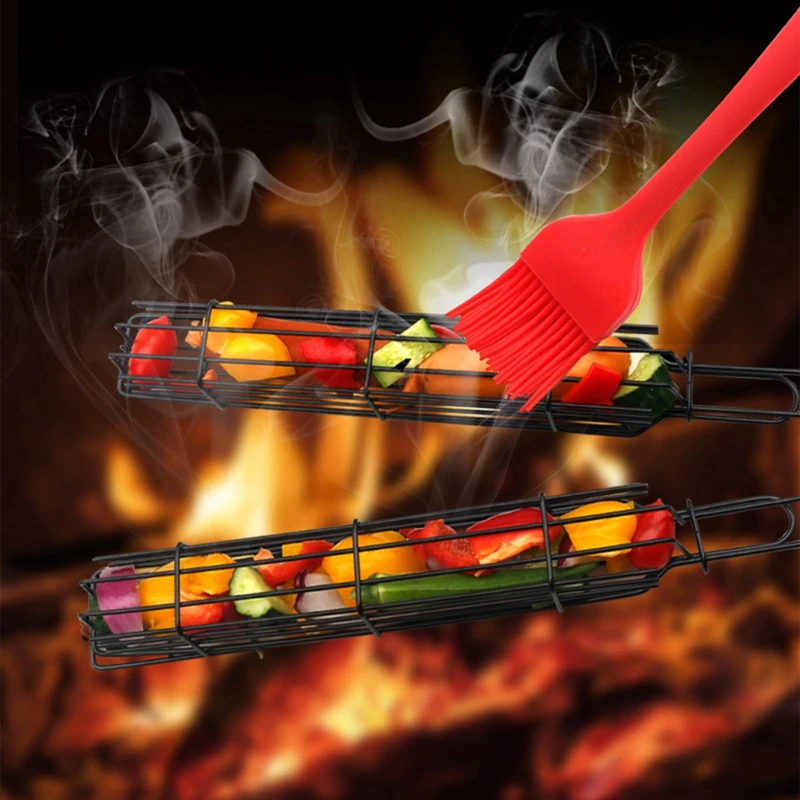 Camping Barbecue BBQ Grilling Basket Charcoal grill Outdoors Grill Tools Portable Nonstick Roasting Meat Accessories Picnic