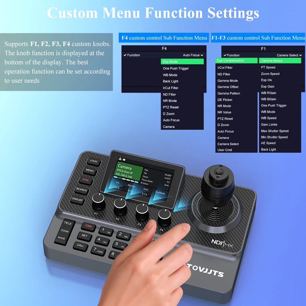 KATOVJJTS NDI 4D Joystick Keyboard PTZ Camera Controller With 3-inch Display Screen Support POE For Live Church Meeting Keyboard