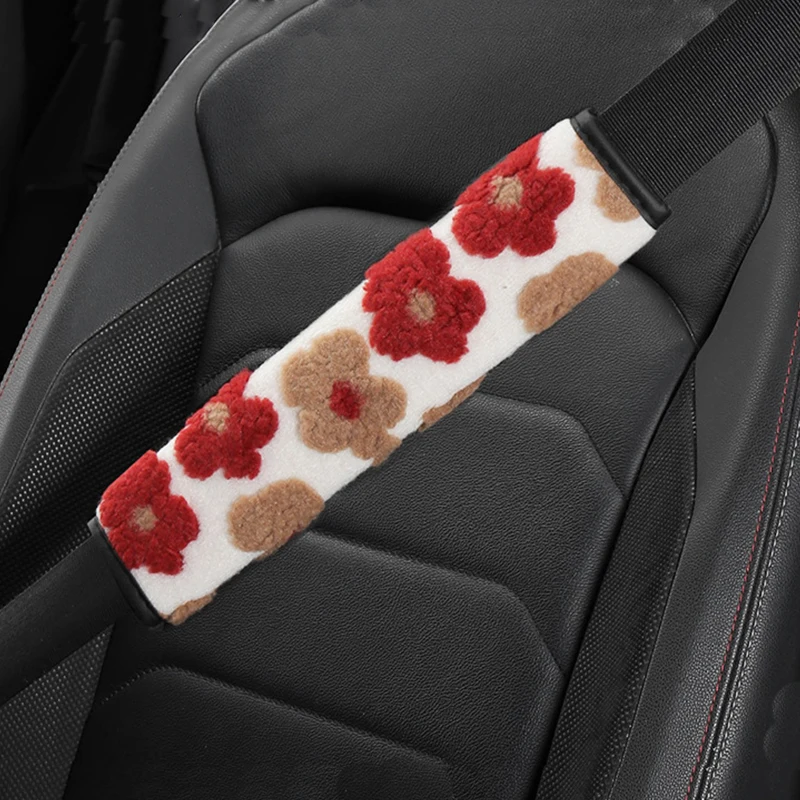 

1Pc Soft Flower Car Shoulder Pad Universal Plush Seatbelt Strap Cover Cushion Protector Fashionable Auto Interior Decoration