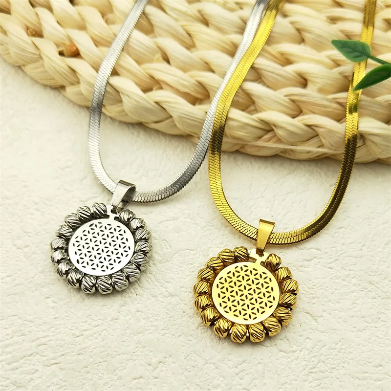 

Flower of Life Necklace for Women Girls Stainless Steel Gold Color Female Party Snake Chain Jewelry Gifts collarZZZ1012