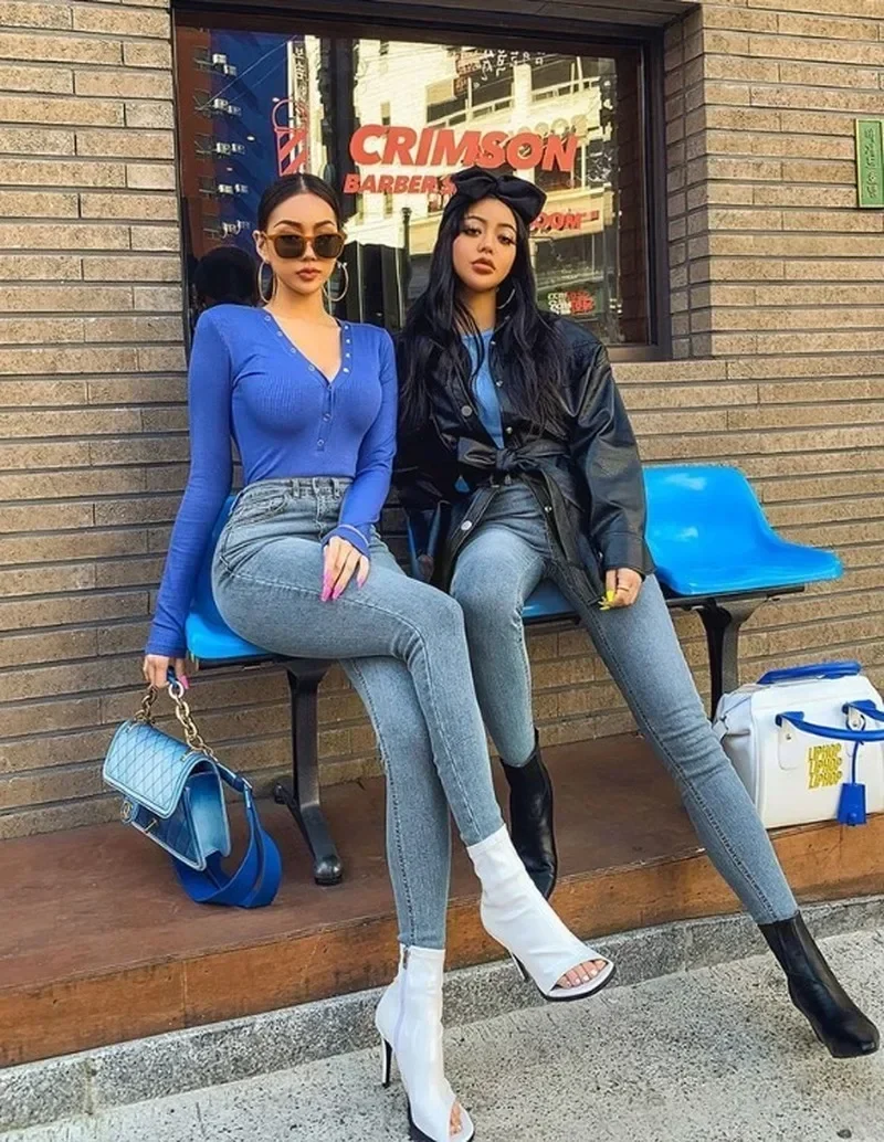 Jeans Women denim pant Sheath Pencil Pants Vintage Basics Pockets Washed Solid Skinny Jean Slim Fit High Waist Ankle Length
