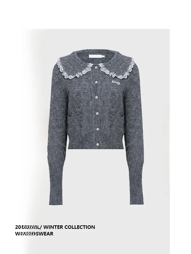 

Женский зимний вязаный кардиган-свитер Forever 2: теплый, пушистый, с кружевными вставками и воротником-рюшами, в стиле Teddy Coat