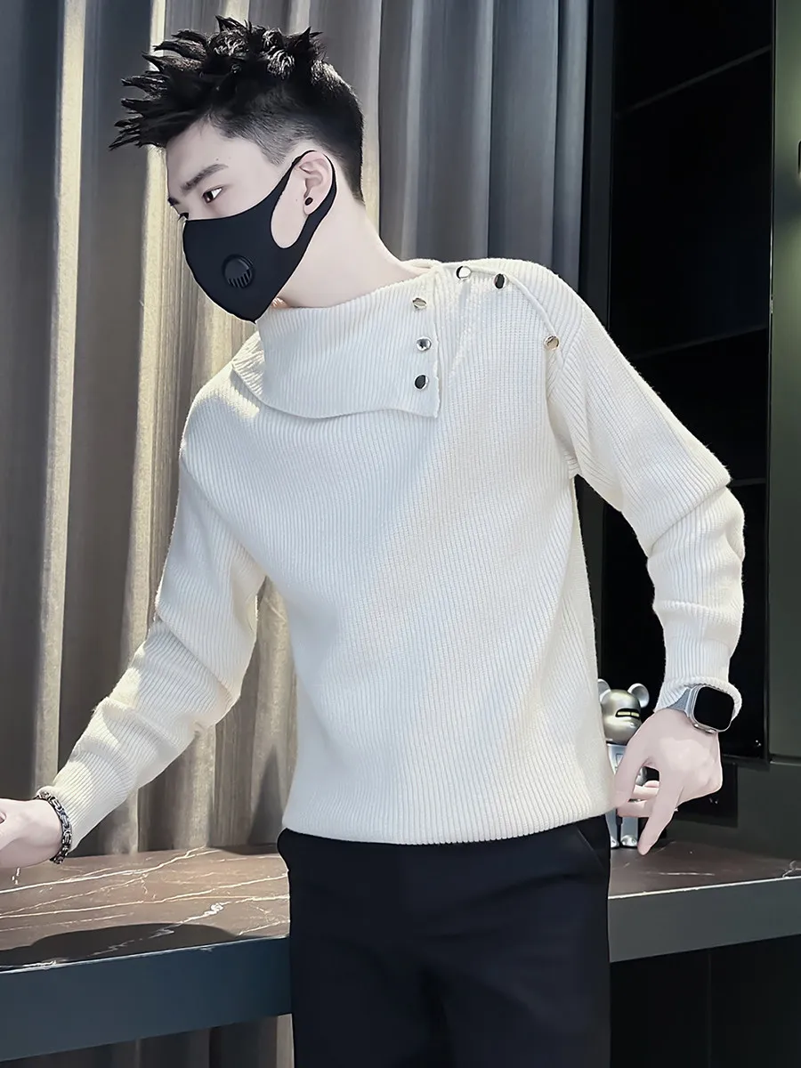 

Мужской вязаный свитер Advanced Feeling Thiened Slim Fit Асимметричный дизайн Высокий воротник Повседневный Sle Теплый и прочный